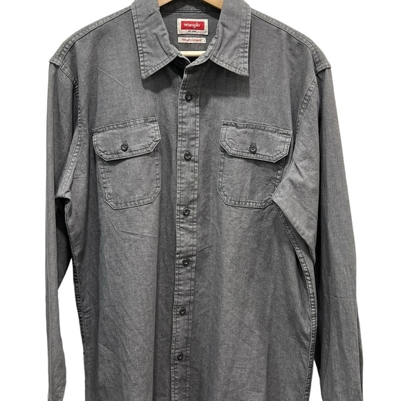 Wrangler Gray Button Up Long Sleeve Shirt Flex for Comfort Size Medium - Picture 3 of 9